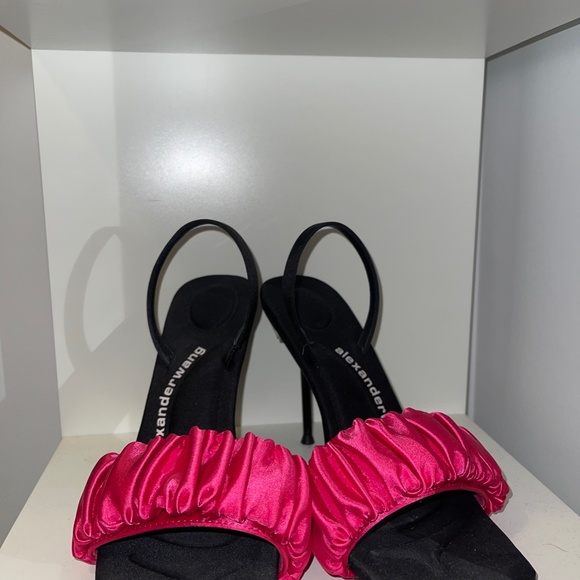 ALEXANDER WANG - Pink and Black Crystal Scrunchie Julie Heeled Sandals - Picture 2 of 5